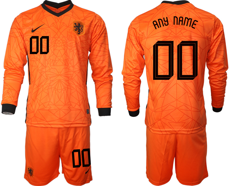 Men 2021 European Cup Netherlands home long sleeve custom soccer jerseys->netherlands(holland) jersey->Soccer Country Jersey
